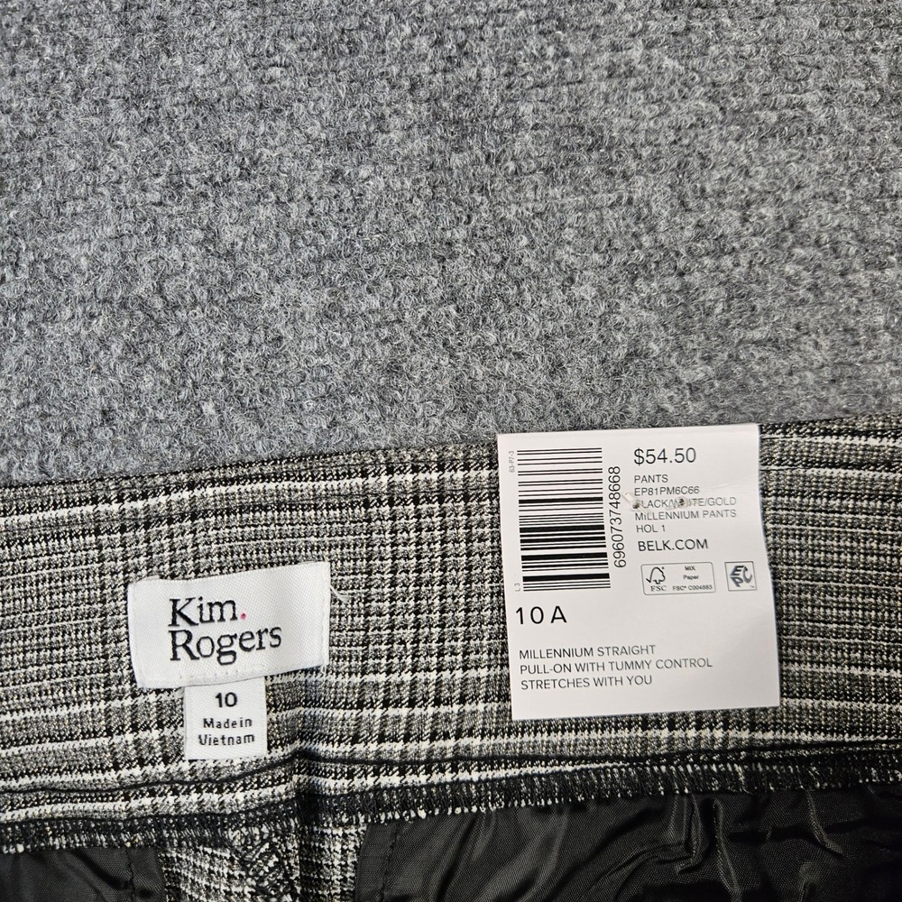 Kim Rogers Millennium Tummy Control Straight Leg Plaid Pants Black White Size 10 - Picture 3 of 11